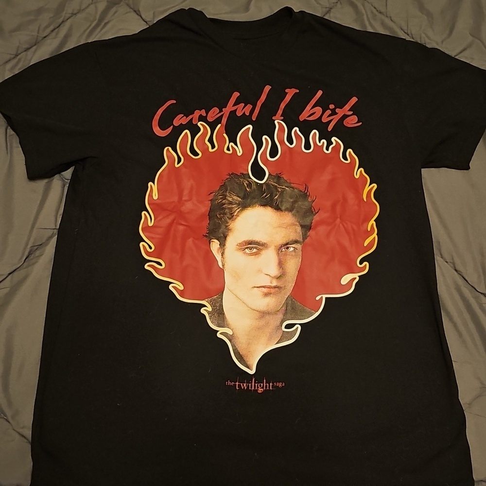 The Twilight Saga Edward Black Graphic Tee with Red Flame Print